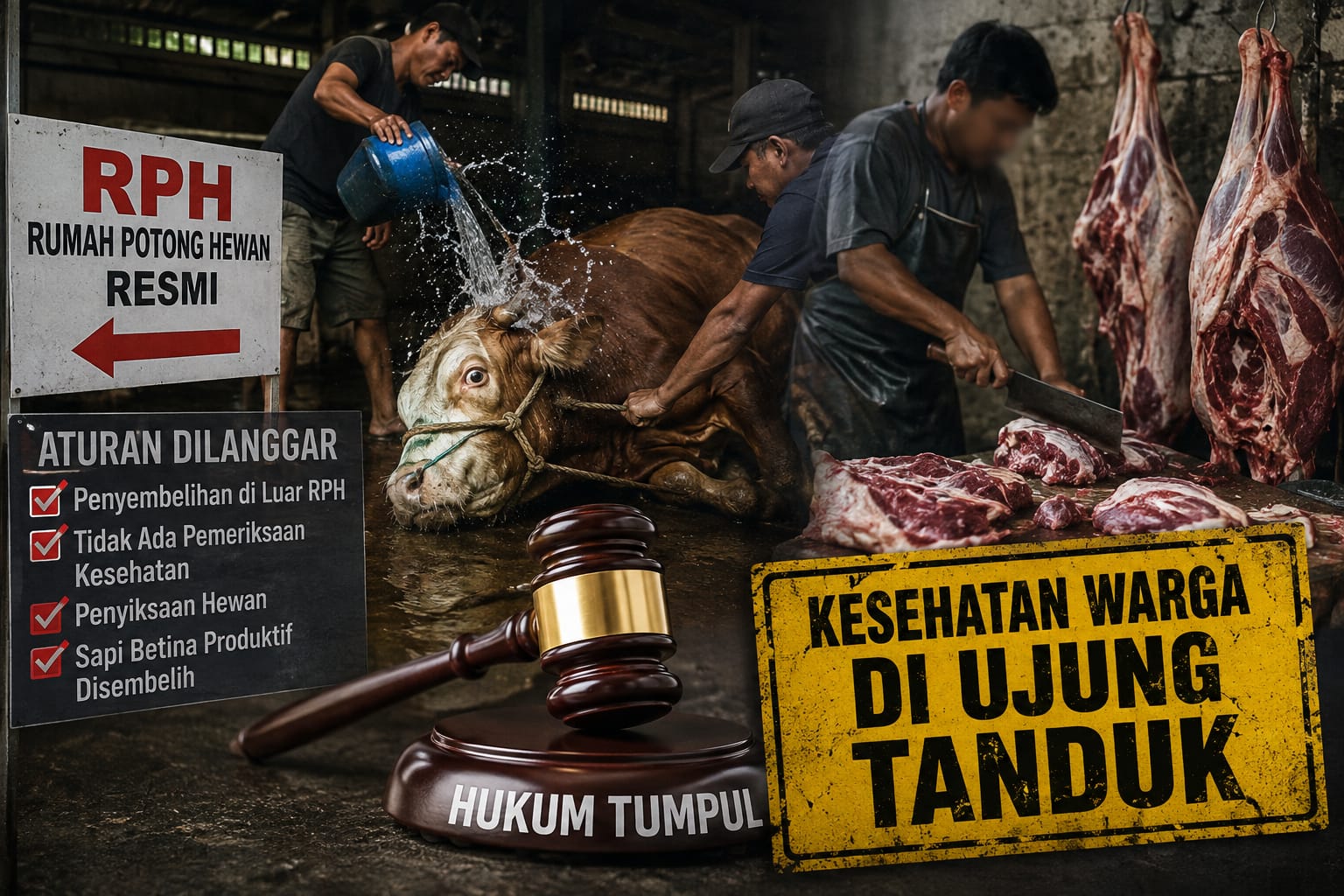 Terkesan Kebal Hukum, Meskipun Ulah Nakal Pengusaha Jagal Sapi di Bojonegoro Berpotensi Besar Membahayakan Kesehatan Konsumen.
